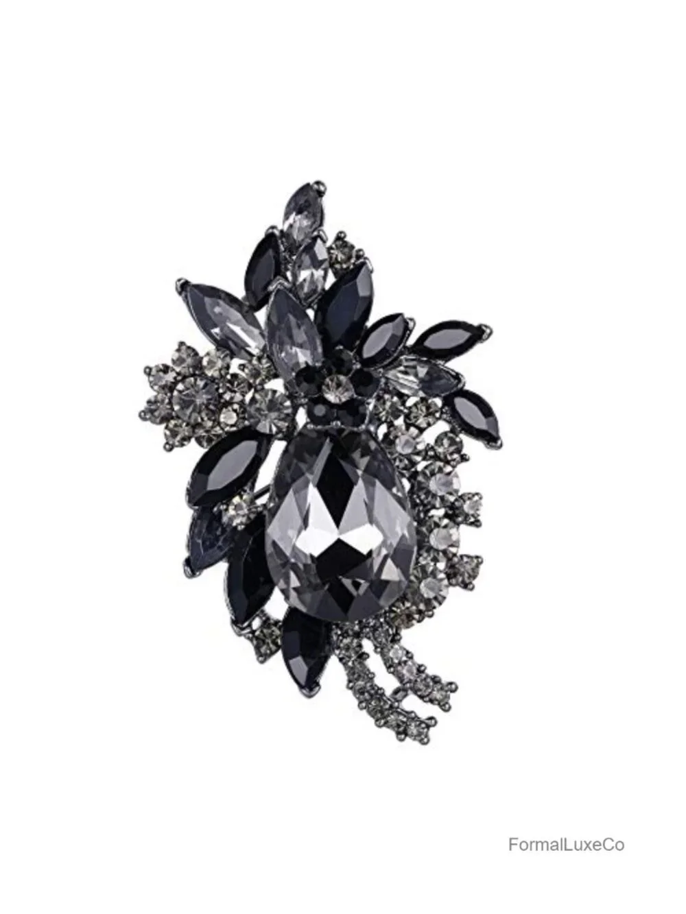 Crystal Rhinestone Vintage Flower Teardrop Brooch Pendant Pin